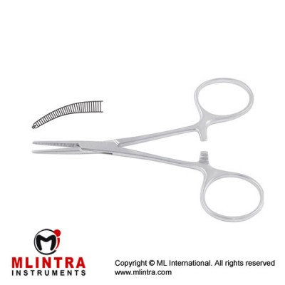 Hartmann Haemostatic Forcep Curved - 1 x 2 Teeth Stainless Steel, 9.5 cm - 3 3/4"